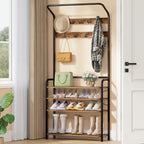 Hzuaneri Coat Rack with 5 Shelves, 1 Clothes Rail, 9 Hooks, Adjustable, Freestanding Clothes Rack for Hallway, Entrance, 30 x 78.5 x 195 cm, Vintage Brown and Black HT19001B