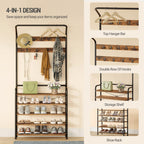 Hzuaneri Coat Rack with 5 Shelves, 1 Clothes Rail, 9 Hooks, Adjustable, Freestanding Clothes Rack for Hallway, Entrance, 30 x 78.5 x 195 cm, Vintage Brown and Black HT19001B
