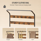 Hzuaneri Coat Rack with 5 Shelves, 1 Clothes Rail, 9 Hooks, Adjustable, Freestanding Clothes Rack for Hallway, Entrance, 30 x 78.5 x 195 cm, Vintage Brown and Black HT19001B