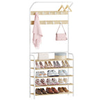 Hzuaneri Coat Rack, Wardrobe with 5 Shelves, 1 Clothes Rail, 9 Hooks, Adjustable, Freestanding Clothes Rack for Hallway, Entrance, 30 x 78.5 x 195 cm, Oak-White, HT19016W