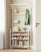 Hzuaneri Coat Rack, Wardrobe with 5 Shelves, 1 Clothes Rail, 9 Hooks, Adjustable, Freestanding Clothes Rack for Hallway, Entrance, 30 x 78.5 x 195 cm, Oak-White, HT19016W