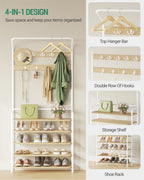 Hzuaneri Coat Rack, Wardrobe with 5 Shelves, 1 Clothes Rail, 9 Hooks, Adjustable, Freestanding Clothes Rack for Hallway, Entrance, 30 x 78.5 x 195 cm, Oak-White, HT19016W