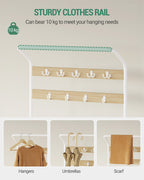 Hzuaneri Coat Rack, Wardrobe with 5 Shelves, 1 Clothes Rail, 9 Hooks, Adjustable, Freestanding Clothes Rack for Hallway, Entrance, 30 x 78.5 x 195 cm, Oak-White, HT19016W