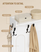 Hzuaneri Coat Rack with Shoe Bench, Wardrobe with Mirror, Shoe Storage, 10 Hooks, Adjustable Shelves, Freestanding, for Entrance Area, Hallway, 35.5 x 100 x 185 cm, White HT23503X