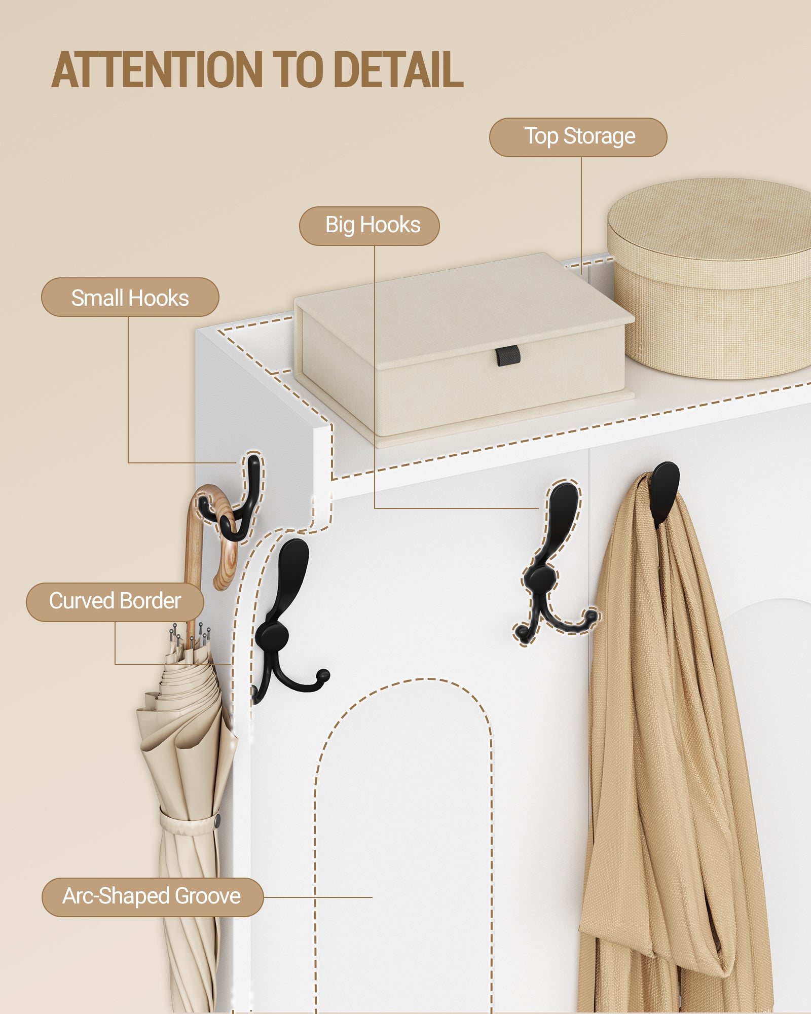 Hzuaneri Coat Rack with Shoe Bench, Wardrobe with Mirror, Shoe Storage, 10 Hooks, Adjustable Shelves, Freestanding, for Entrance Area, Hallway, 35.5 x 100 x 185 cm, White HT23503X