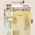 Hzuaneri Coat Rack with Bench, Wardrobe with LED Lighting, Clothes Rack, Adjustable Shelves, 15 Open Compartments, 7 Hooks, for Entrance Area, 40.3 x 120 x 191 cm, White-Yellow HT24603X