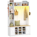 Hzuaneri Coat Rack with Bench, Wardrobe with LED Lighting, Clothes Rack, Adjustable Shelves, 15 Open Compartments, 7 Hooks, for Entrance Area, 40.3 x 120 x 191 cm, White-Yellow HT24603X