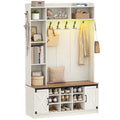 Hzuaneri Coat Rack with Bench, Wardrobe with LED Lighting, Clothes Rack, Adjustable Shelves, 15 Open Compartments, 7 Hooks, for Entrance Area, 40.3 x 120 x 191 cm, White-Brown HT24614X