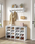 Hzuaneri Wardrobe with Bench, Shoe Bench with Seat, Entrance Bench, Wall-Mounted Wardrobe with 9 Hooks, 16 Compartments, for Living Room, Hallway, 30 x 104 x 59 cm, White-Grey, HT56603GY
