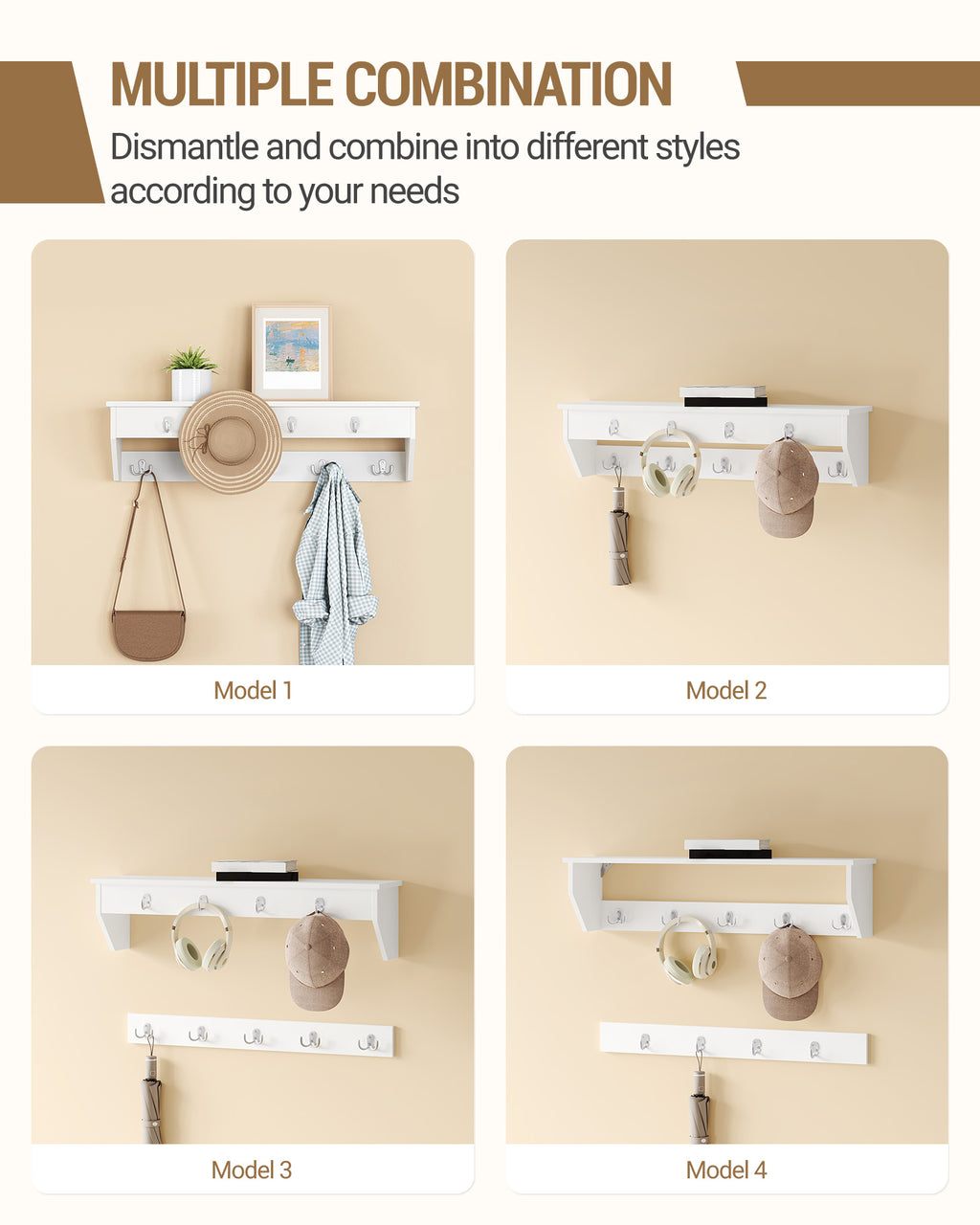 Hzuaneri Wardrobe with Bench, Shoe Bench with Seat, Entrance Bench, Wall-Mounted Wardrobe with 9 Hooks, 16 Compartments, for Living Room, Hallway, 30 x 104 x 59 cm, White-Grey, HT56603GY