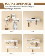 Hzuaneri Wardrobe with Bench, Shoe Bench with Seat, Entrance Bench, Wall-Mounted Wardrobe with 9 Hooks, 16 Compartments, for Living Room, Hallway, 30 x 104 x 59 cm, White-Grey, HT56603GY