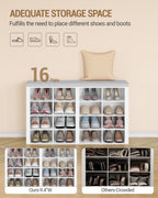 Hzuaneri Wardrobe with Bench, Shoe Bench with Seat, Entrance Bench, Wall-Mounted Wardrobe with 9 Hooks, 16 Compartments, for Living Room, Hallway, 30 x 104 x 59 cm, White-Grey, HT56603GY