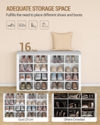 Hzuaneri Wardrobe with Bench, Shoe Bench with Seat, Entrance Bench, Wall-Mounted Wardrobe with 9 Hooks, 16 Compartments, for Living Room, Hallway, 30 x 104 x 59 cm, White-Grey, HT56603GY
