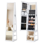 Hzuaneri Jewelry Cabinets, with 360° Rotating Base, Lockable Full-Length Mirror, Jewelry Cabinet with Mirror, Jewelry Storage, Large 4-Tier Shelves, White and Black JC16003B