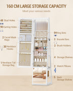 Hzuaneri jewelry cabinets, with 360° rotating base, lockable full-length mirror, large 4-tier storage compartments, 4-in-1 multifunctional, white and beige JC16003BE