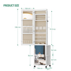 Hzuaneri Jewelry Cabinet, Mirrored Cabinet, Standing Jewelry Organizer with 1 Clothes Rack, 3-Tier Shelves with 4 Clothes Hooks, White and Beige JC17003BE