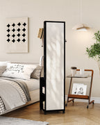 Hzuaneri Jewelry Cabinet, Mirrored Cabinet, Standing Jewelry Organizer with 1 Clothes Rack, 3-Tier Shelves with 4 Clothes Hooks, Black JC17004B