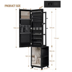 Hzuaneri Jewelry Cabinet, Mirrored Cabinet, Standing Jewelry Organizer with 1 Clothes Rack, 3-Tier Shelves with 4 Clothes Hooks, Black JC17004B