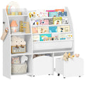 Hzuaneri Children's Shelf with Newspaper Rack, Children's Bookshelf with 2 Columns, 4 Shelves, Toy Shelf, Children's Storage Box, for Children's Room, Living Room 30 x 105 x 100 cm, White KB12003W