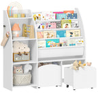 Hzuaneri Children's Shelf with Newspaper Rack, Children's Bookshelf with 2 Columns, 4 Shelves, Toy Shelf, Children's Storage Box, for Children's Room, Living Room 30 x 105 x 100 cm, White KB12003W