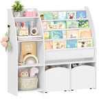 Hzuaneri Children's Shelf with Newspaper Rack, Children's Bookshelf with 2 Columns, 4 Shelves, Toy Shelf, Children's Storage Box, for Children's Room, Living Room 30 x 105 x 100 cm, White KB12003W