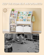 Hzuaneri Children's Shelf with Newspaper Rack, Children's Bookshelf with 2 Columns, 4 Shelves, Toy Shelf, Children's Storage Box, for Children's Room, Living Room 30 x 105 x 100 cm, White KB12003W