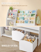 Hzuaneri Children's Shelf with Newspaper Rack, Children's Bookshelf with 2 Columns, 4 Shelves, Toy Shelf, Children's Storage Box, for Children's Room, Living Room 30 x 105 x 100 cm, White KB12003W