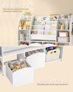 Hzuaneri Children's Shelf with Newspaper Rack, Children's Bookshelf with 3 Columns, 4 Shelves, Toy Shelf, Children's Storage Box, for Children's Room, Living Room, 30 x 140 x 100 cm KB13003W
