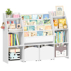 Hzuaneri Children's Shelf with Newspaper Rack, Children's Bookshelf with 3 Columns, 4 Shelves, Toy Shelf, Children's Storage Box, for Children's Room, Living Room, 30 x 140 x 100 cm KB13003W