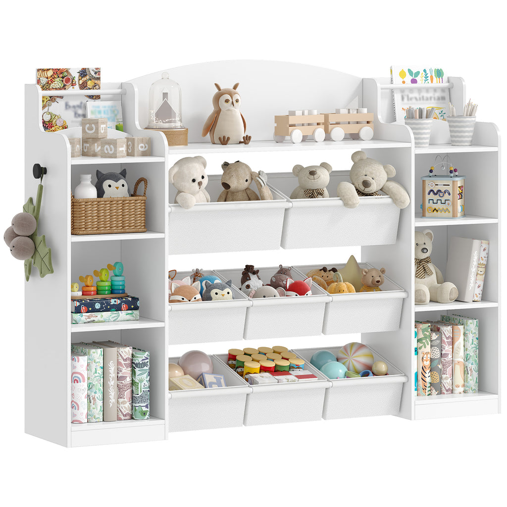 Hzuaneri Children's Shelf, Wooden Bookshelf for Kids, Toy Shelf with 8 Fabric Drawers for Children's Room, Living Room, Study, White, 30 x 140 x 104 cm, KB43003W