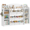 Hzuaneri Children's Shelf, Wooden Bookshelf for Kids, Toy Shelf with 8 Fabric Drawers for Children's Room, Living Room, Study, White, 30 x 140 x 104 cm, KB43003W