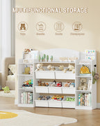 Hzuaneri Children's Shelf, Wooden Bookshelf for Kids, Toy Shelf with 8 Fabric Drawers for Children's Room, Living Room, Study, White, 30 x 140 x 104 cm, KB43003W