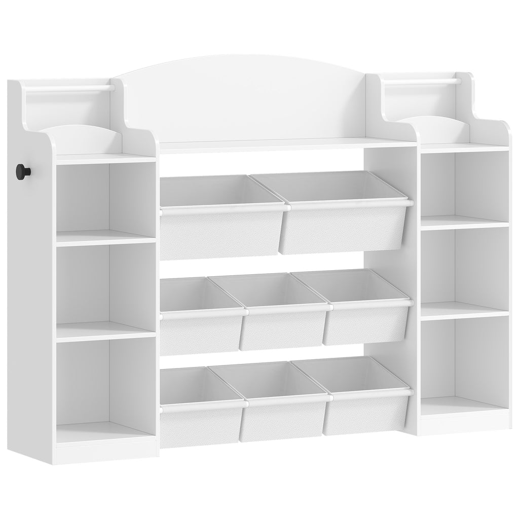 Hzuaneri Children's Shelf, Wooden Bookshelf for Kids, Toy Shelf with 8 Fabric Drawers for Children's Room, Living Room, Study, White, 30 x 140 x 104 cm, KB43003W