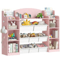 Hzuaneri Children's Shelf, Wooden Bookshelf for Kids, Toy Shelf with 8 Fabric Drawers for Children's Room, Living Room, Study, Pink, 30 x 140 x 104 cm, KB43030W