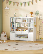 Hzuaneri Children's Shelf with 2 Rollable Storage Boxes, 4-Tier Bookcase, Children's Bookcase, Toy Shelf, Bookcase for Children's Room, Living Room, White, 30 x 140 x 120 cm KB75203W
