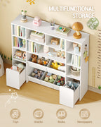 Hzuaneri Children's Shelf with 2 Rollable Storage Boxes, 4-Tier Bookcase, Children's Bookcase, Toy Shelf, Bookcase for Children's Room, Living Room, White, 30 x 140 x 120 cm KB75203W