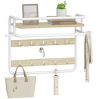 Hzuaneri Wall-Mounted Coat Rack with Storage Shelf, Hanging Shelf with Hanging Rail, 10 Removable Hooks and 2 Fixed Hooks, 30 x 65 x 55 cm, for Hallway, Bedroom, Living Room, White Oak LCR60116W