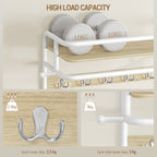 Hzuaneri Wall-Mounted Coat Rack with Storage Shelf, Hanging Shelf with Hanging Rail, 10 Removable Hooks and 2 Fixed Hooks, 30 x 65 x 55 cm, for Hallway, Bedroom, Living Room, White Oak LCR60116W