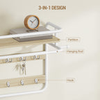 Hzuaneri Wall-Mounted Coat Rack with Storage Shelf, Hanging Shelf with Hanging Rail, 10 Removable Hooks and 2 Fixed Hooks, 30 x 65 x 55 cm, for Hallway, Bedroom, Living Room, White Oak LCR60116W