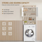 Hzuaneri Washing Machine Cabinet, Washing Machine Shelf with 2 Doors, Toilet Shelf, Adjustable Shelves, Bathroom Shelf Over Washing Machine/Toilet, 24 x 65 x 185 cm, White, LR65003X