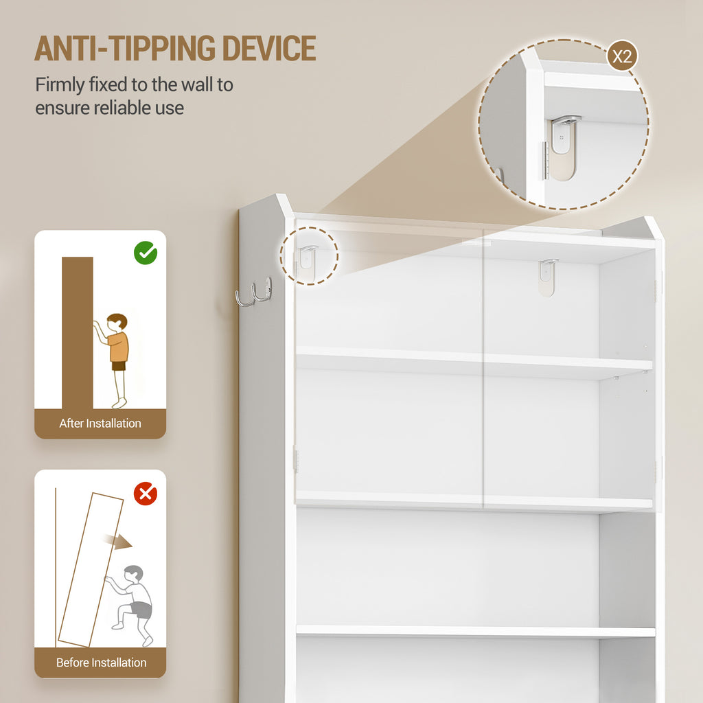 Hzuaneri Washing Machine Cabinet, Washing Machine Shelf with 2 Doors, Toilet Shelf, Adjustable Shelves, Bathroom Shelf Over Washing Machine/Toilet, 24 x 65 x 185 cm, White, LR65003X
