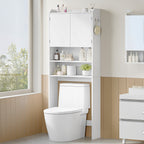 Hzuaneri Washing Machine Cabinet, Washing Machine Shelf with 2 Doors, Toilet Shelf, Adjustable Shelves, Bathroom Shelf Over Washing Machine/Toilet, 24 x 65 x 185 cm, White, LR65003X