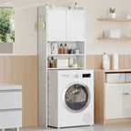 Hzuaneri Washing Machine Cabinet, Washing Machine Shelf with 2 Doors, Toilet Shelf, Adjustable Shelves, Bathroom Shelf Over Washing Machine/Toilet, 24 x 65 x 185 cm, White, LR65003X