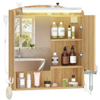 Hzuaneri Bathroom Cabinet with Mirror, Bathroom Wall Cabinet with LED Lighting, Mirror Cabinets with Doors and Open Compartment, Adjustable Shelf, Hair Dryer Shelf and Hooks Oak Beige, MC10026X