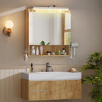 Hzuaneri Bathroom Cabinet with Mirror, Bathroom Wall Cabinet with LED Lighting, Mirror Cabinets with Doors and Open Compartment, Adjustable Shelf, Hair Dryer Shelf and Hooks Oak Beige, MC10026X