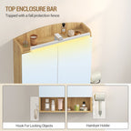 Hzuaneri Bathroom Cabinet with Mirror, Bathroom Wall Cabinet with LED Lighting, Mirror Cabinets with Doors and Open Compartment, Adjustable Shelf, Hair Dryer Shelf and Hooks Oak Beige, MC10026X