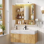 Hzuaneri Bathroom Cabinet with Mirror, Bathroom Wall Cabinet with LED Lighting, Mirror Cabinets with Doors and Open Compartment, Adjustable Shelf, Hair Dryer Shelf and Hooks Oak Beige, MC10026X