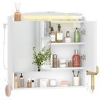 Hzuaneri Bathroom Mirror Cabinet with Lighting, Bathroom Cabinet with Mirror, Wall Cabinet, Hair Dryer Holder and Hooks, with Plug, Adjustable Shelves, White, 16.5 x 70 x 75 cm MC10103X