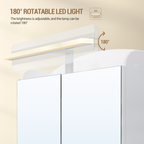 Hzuaneri Bathroom Mirror Cabinet with Lighting, Bathroom Cabinet with Mirror, Wall Cabinet, Hair Dryer Holder and Hooks, with Plug, Adjustable Shelves, White, 16.5 x 70 x 75 cm MC10103X