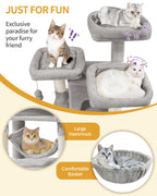 HEXCELEN Cat Tree, 176cm Cat Tree, XL, 3 Platforms, 2 Caves, 7 Scratching Posts, Light Grey